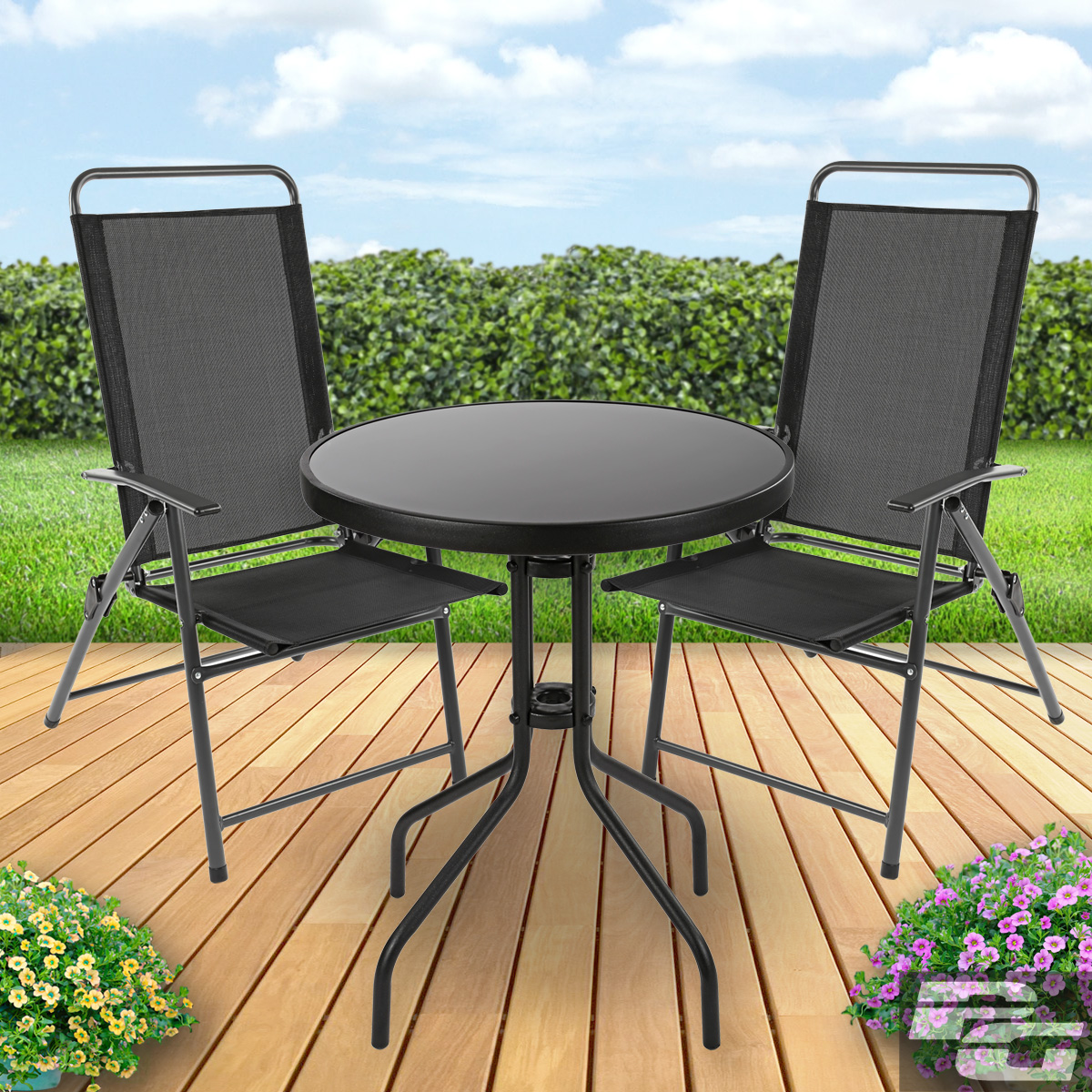 Gartenmöbel Set Glastisch rund Klappstuhl Sitzgruppe ...