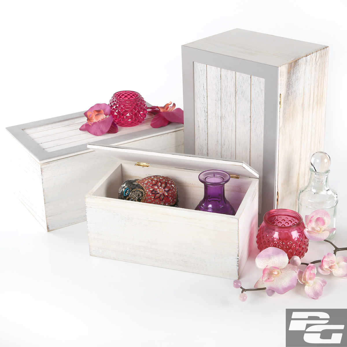Holzkiste 3er set shabby chic kasten truhe deckel vintage box deko ...