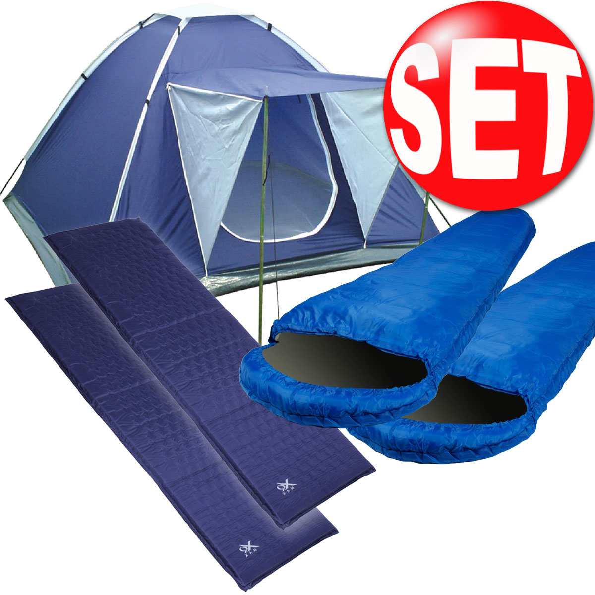 Camping Set Zelt Igluzelt + 2x Luftbett + 2x Schlafsack + 2x Isomatte 3
